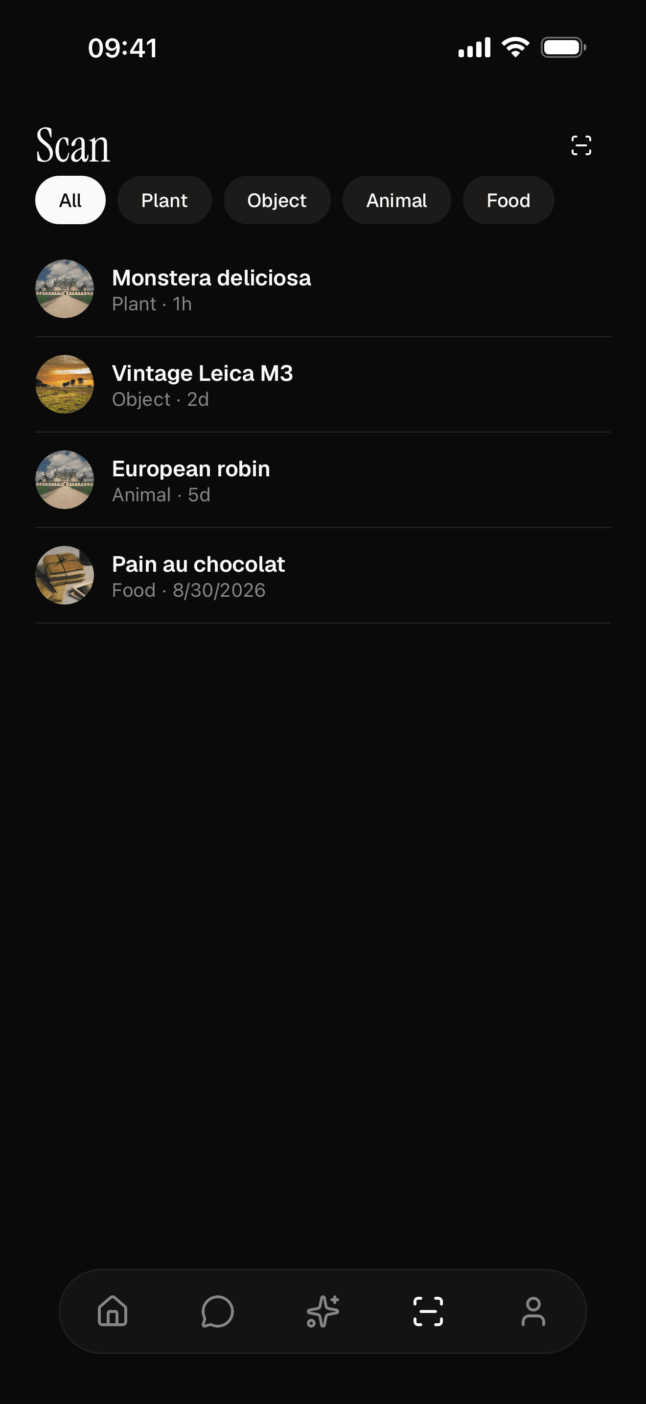 Scan history in dark mode