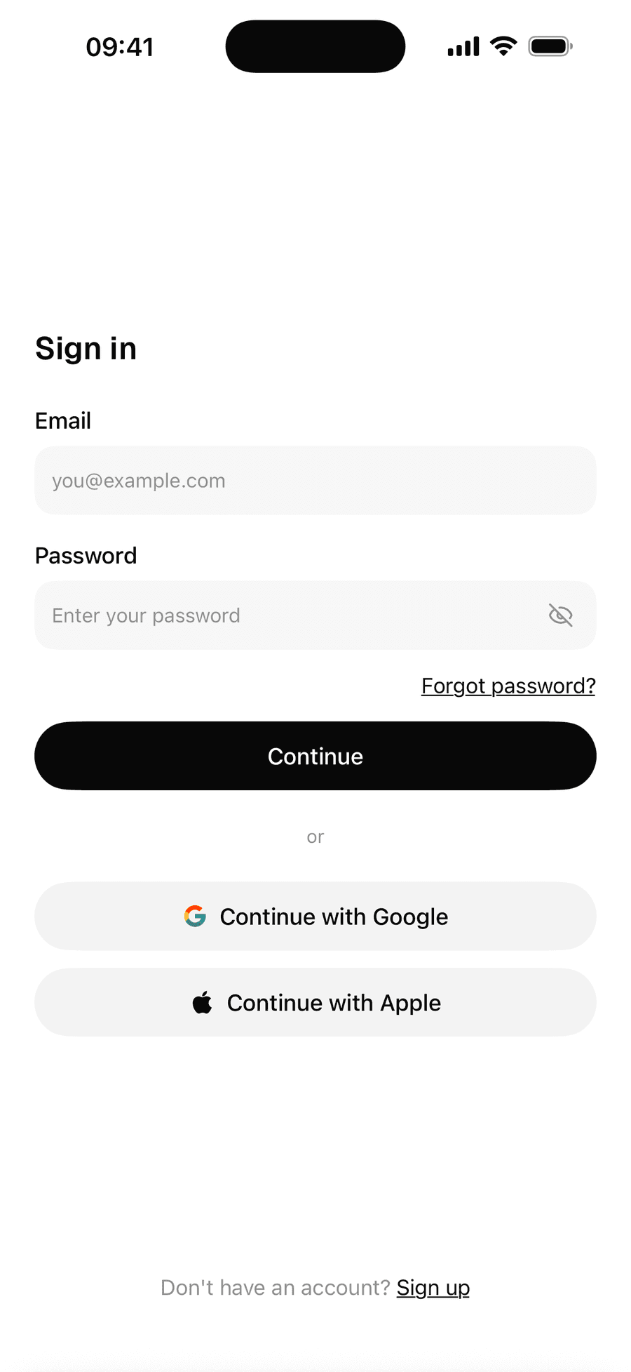 Sign in screen